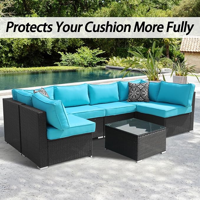 14Pcs Patio Cushion Covers Replacement Splashproof UV-Resistant Inelastic Covers with Zippers, Max Compatible 23.6x23.6x3.9 inch Patio Cushion, for 7 Pcs Outdoor Patio Furniture Sets