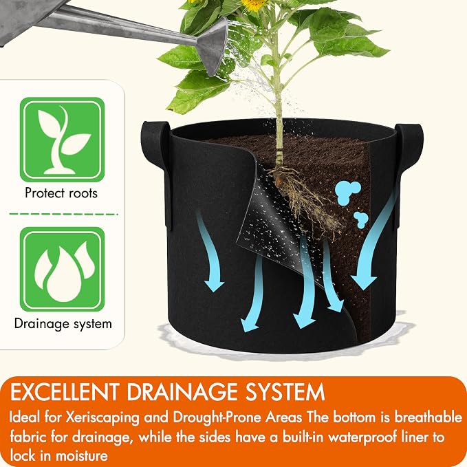 Gardzen 6-Pack 20 Gallon Grow Bags, 500G Thickened Aeration Fabric Pots with Handles, Heavy Duty Cloth Pots for Plants