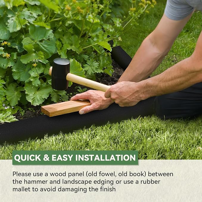6 PCS 6 Inch Steel Landscape Edging Kit, 40" L x 6" H Galvanized Steel Landscape Lawn Edging Powder for Lawn Yard, Coated Bendable Metal Strips, No-Dig Hammer-in Edging Border w/7Clips