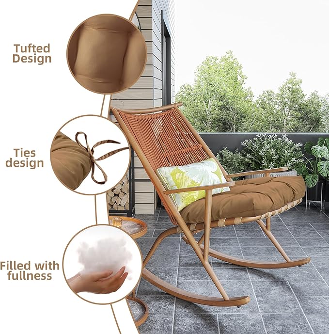 Tufted Chair Cushions for Patio Wicker Chairs, 2 Pieces Outdoor U-Shaped Seat Cushions, Waterproof Chair Pads with Ties 19"x19"x3.9", Dark Green