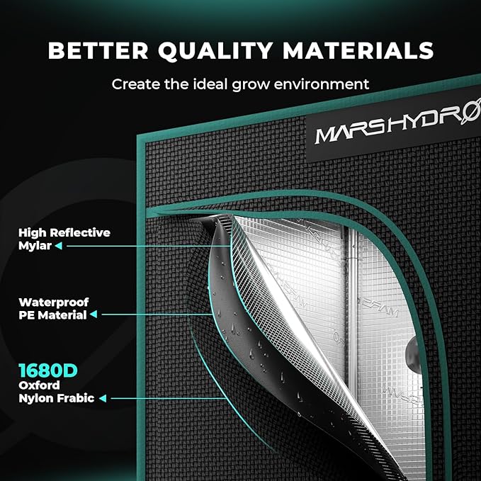MARS HYDRO 3x1.6 Advanced Grow Tent, 36"x20"x63" High Reflective Mylar 1680D for Hydroponics Indoor Plant Growing, with Observation Window,Floor Tray and Smooth Zipper for TS600