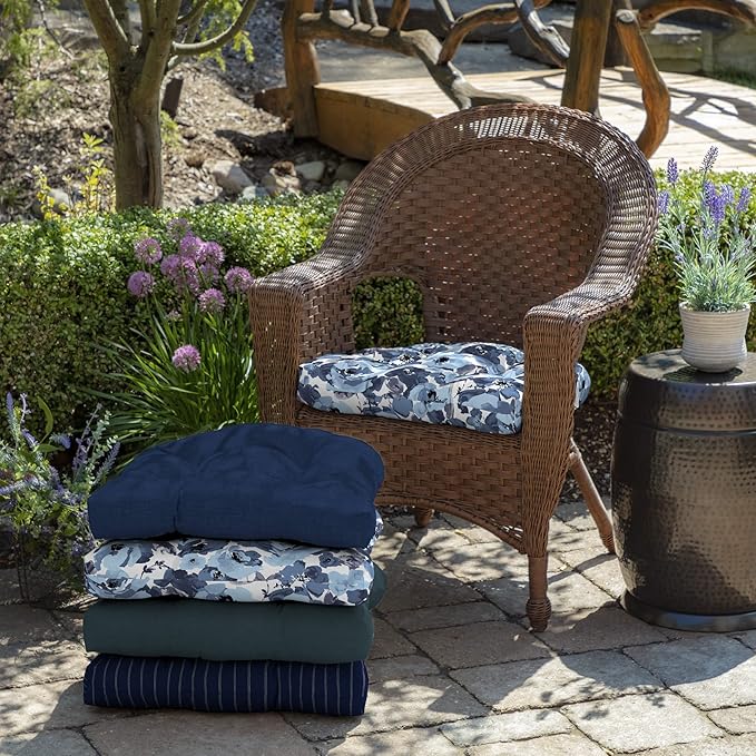 Arden Indoor/Outdoor Rocking Chair Or Wicker Chair Cushion, 2-Pack, 20 x 18, Water Repellent, Rain Proof, Fade Resistant Cushion for Rocking Or Rounded Back Chair Blue Garden Floral