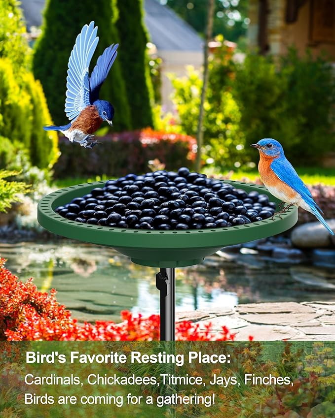 Bird Baths for Outdoors Heavy Duty, 38.5 Inch Detachable Birdbaths for The Garden Clearance, Bird Bath Bowl Spa & Birdfeeder with Metal Stake Stand for Outdoors Garden, Circle Style (Green)