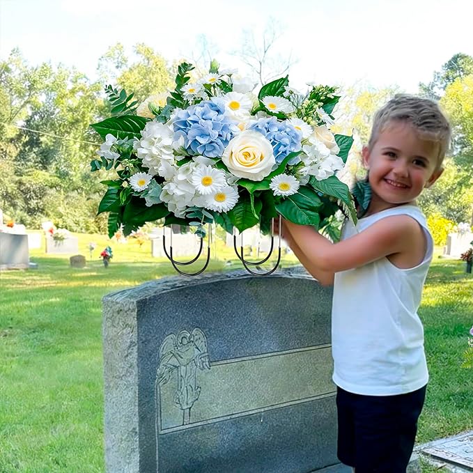 4 Pack Headstone Flower Saddle 12 Inch Cemetery Saddles with Floral Foam Wire Rustproof Galvanized for Grave Headstone Cemetery Floral Decorations(Black, Large)