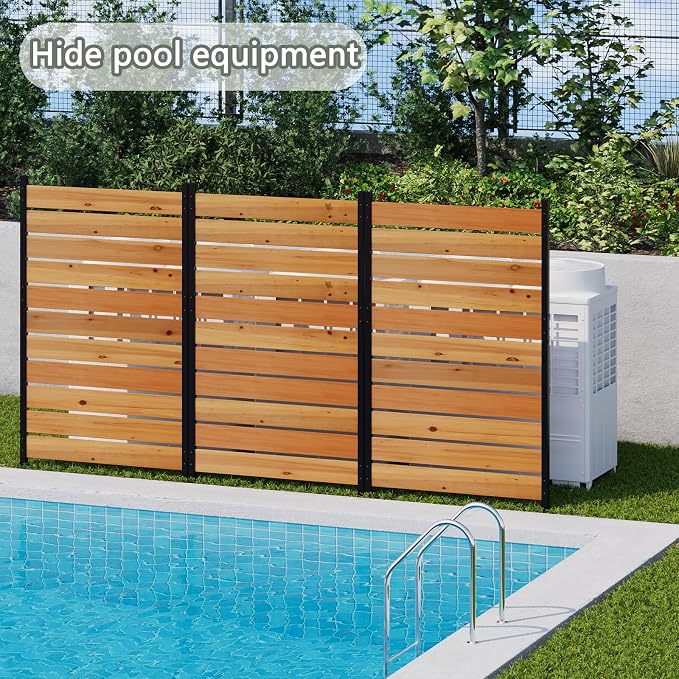 Wooden Privacy Screen 38" W×61" H No Dig Patio Fence 1 Panel (Orange) | For Trash Can AC Units & Pool Equipment, Decorative Patio，Outdoor privacy screen with Metal Stakes