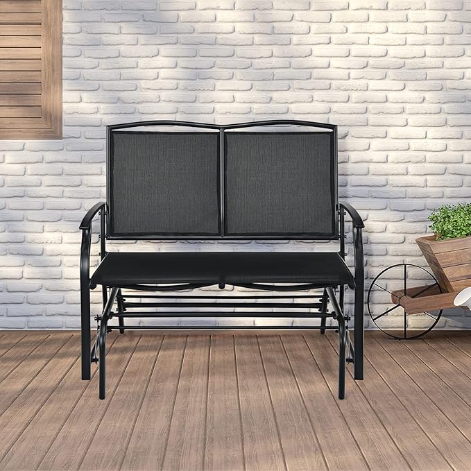 Giantex Patio Glider Benches for Outside, Swing Glider Chair with Steel Frame, 400 LBS Capacity, Patio Swing Rocker, 2-Person Loveseat for Backyard, Poolside, Lawn, Balcony, Porch Glider Bench(Black)