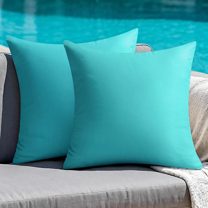 Premillow Outdoor Pillow Covers Set of 2, Decorative Farmhouse Waterproof Pillow Covers, Solid Linen Pillowcase Cushion Covers for Patio Garden Balcony Couch Sofa 18x18 inch, Blue