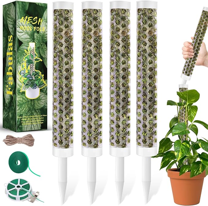 Fabulas 55 Inch Moss Pole Monstera Plant Support, 4 Pack 17 Inch Plant Support Stakes for Indoor Climbing Plants, Stackable Sphagnum Moss Pole Sticks for Garden Potted Planter, Pothos, Philodendron