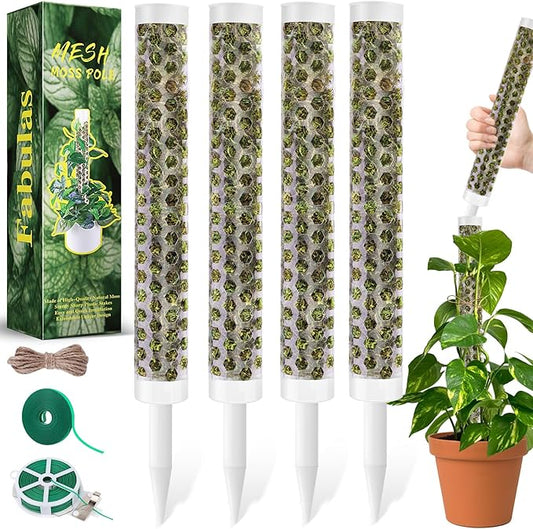 Fabulas 55 Inch Moss Pole Monstera Plant Support, 4 Pack 17 Inch Plant Support Stakes for Indoor Climbing Plants, Stackable Sphagnum Moss Pole Sticks for Garden Potted Planter, Pothos, Philodendron