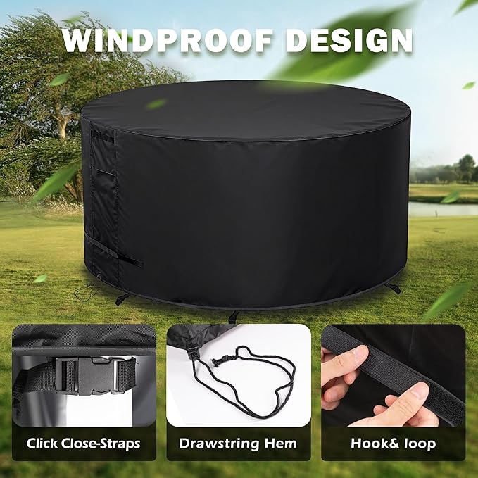 Round Patio Furniture Cover Weatherproof, 48 Inch Outdoor Round Table Cover for Patio Dining Table and Chairs Waterproof-48" Dia x 28" H