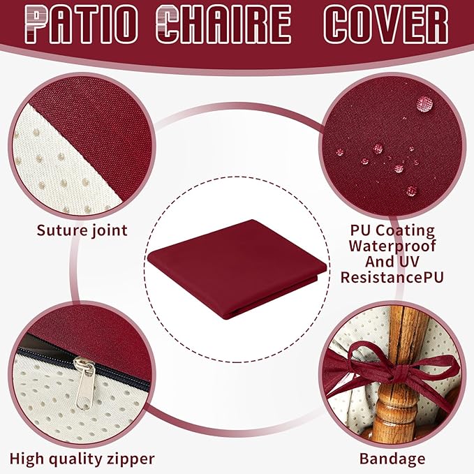 Tudomro 4 Pcs Outdoor High Back Chair Cushion Covers (Not Includes Cushion) Waterproof Patio Replacement Rocking Chair Slipcover Seat Pad Cover with Tie for Furniture (Brick Red,44'' X 21'')