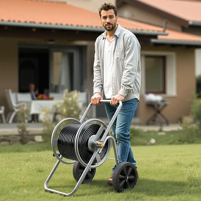 VEVOR Hose Reel Cart, 200/300 ft High-Pressure Garden Hose Cart, Hoses Reel Carts with Two Wheels, Handle & Heavy-Duty Mesh Storage Basket, Portable Hoses Reels for Garden Watering, Car Washing