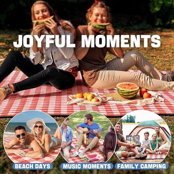 TigeJoy Extra Large Picnic Blanket Waterproof Foldable 80''x80'', Outdoor Picnic Mat Beach Blanket Sandproof for Park, Grass, Travel, Hiking, Camping Essentials, Gingham Picnic Blanket