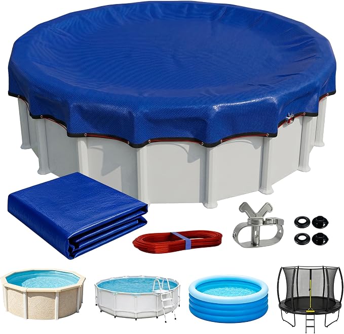 [Ultra-Thick] 21FT Pool Cover for Above Ground Pools, Easy Install Remove | [Upgrade] 195GSM Extra 4FT Overlap 17x17 Mesh, Heavy-Duty Winch, 500D Oxford UV & Tear Resistant,Reinforce Edge