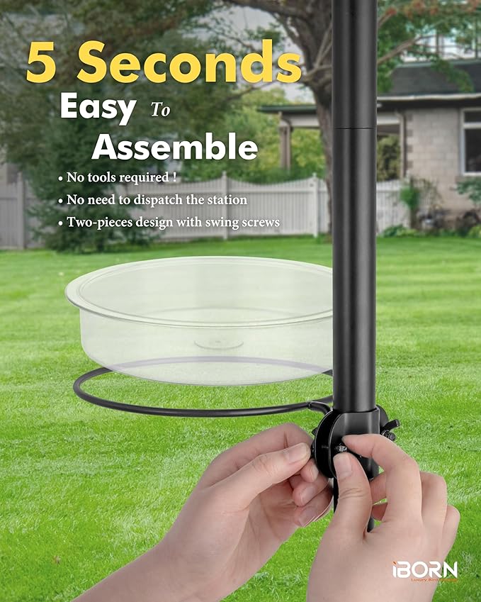 iBorn Bird Feeders Station Water Tray and Ring for 1” Pole Stand Station Outdoor Accessory for Humming Bird Feeders for Outside,5SECOND to Install,Fit for 1 Inch Pole,1 Inch Wooden Stick,1 Set