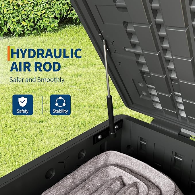 130 Gal Resin Deck Box, Waterproof Lockable Outdoor Storage Box, Versatile Outside Container for Package Parcels, Patio Furniture Cushions, Garden Tools & Pool Accessories