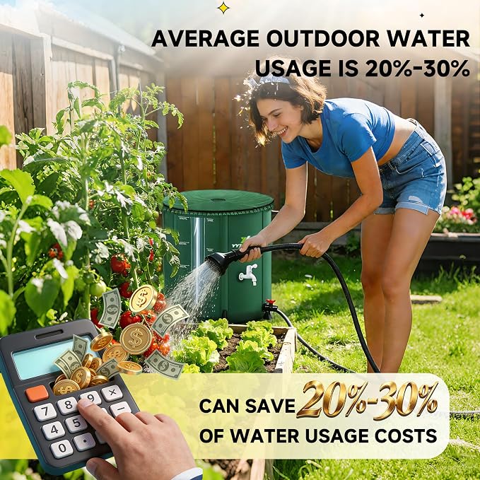 53 Gallon/200L Collapsible RainWater Collection Barrel,Water Tank&Reinforced with 2mm Frame Portable Rain Catcher,Includes Quick-Connect Tap&Sprinkler,Heavy Duty 0.6mm PVC for Long-Lasting Use,Green
