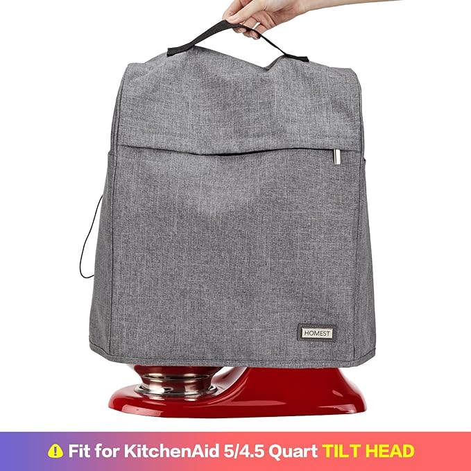 HOMEST Stand Mixer Dust Cover Compatible with KitchenAid 5/4.5 Quart Bowl Lift, Zipper Pocket for Various Kitchen Appliance Accessories, Grey (Patent Design)