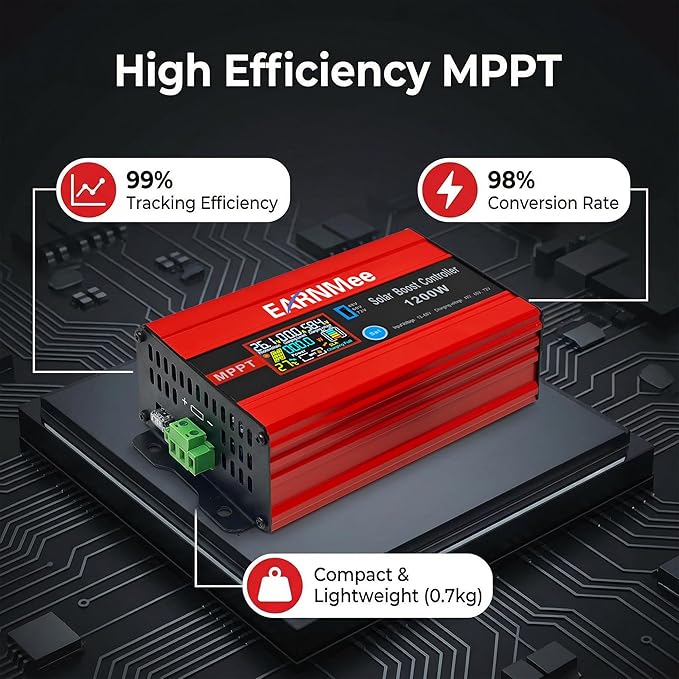 30A Boost MPPT Solar Charge Controller 72V/60V/48V, 1200W Solar Controller with LCD,Output Max 15A for LiFePO4/Lithium/Lead Acid Battery for RV/Solar System/Golf Cart,Smart Cooling & Full Protection