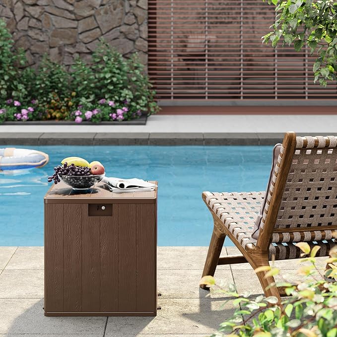 80 Gallon Outdoor Storage Box – Lockable Waterproof Resin Deck Box for Patio & Garden (UV Resistant, Holds Cushions, Tools, Pool Equipment) - Brown