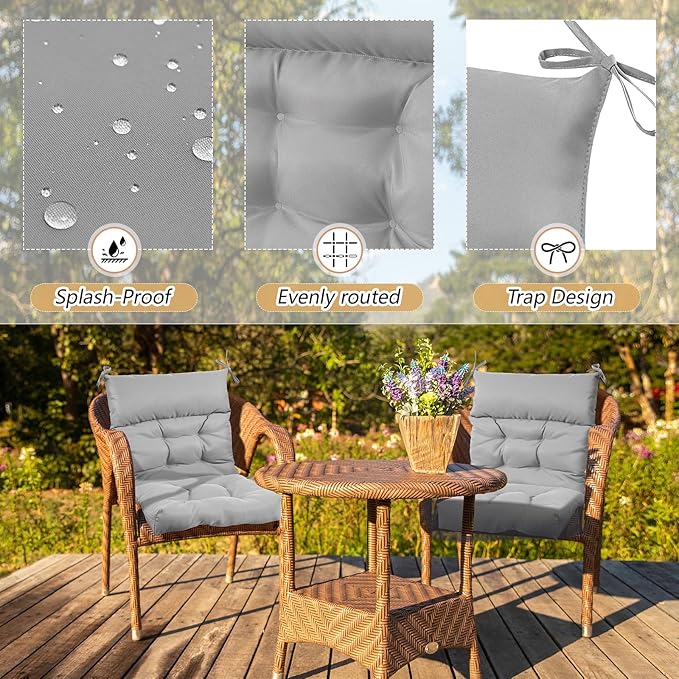 Sintuff 4 Pcs 44 x 21 x 4 Patio Chair Cushions Outdoor Chair Cushion Seat/Back Tufted Pillow with Ties Water Resistant Replacement Indoor Patio Furniture Outdoor Furniture (Solid Color,Light Gray)