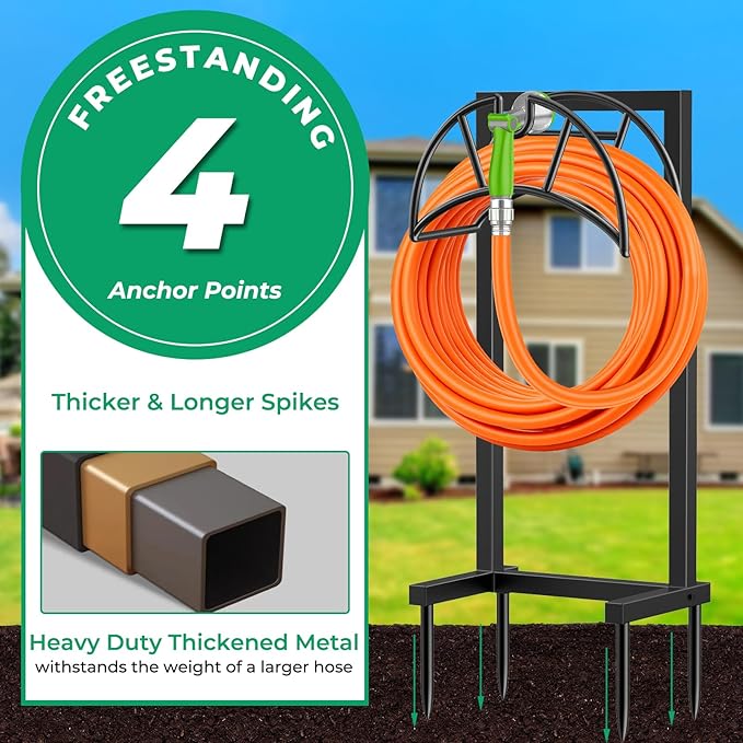 TomCare Garden Hose Holder Heavy Duty Water Hose Holder Holds 160 FT Hoses Freestanding Hose Reel Outdoor Hoses Storage Hanger for Outside Yard