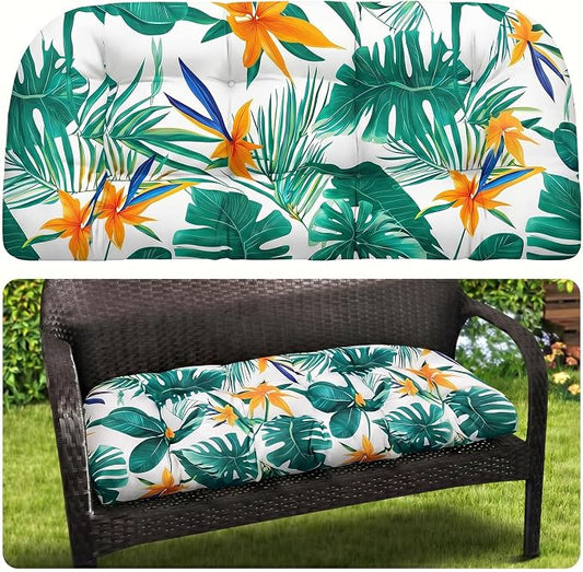 MAGIC ELEPHANT Outdoor Bench Cushion, Memory Foam Loveseat Cushion for Patio Furniture Wicker Chair, Settee Porch Swing Seat Cushion, 44 x 19 Inches (Tropical Monstera)
