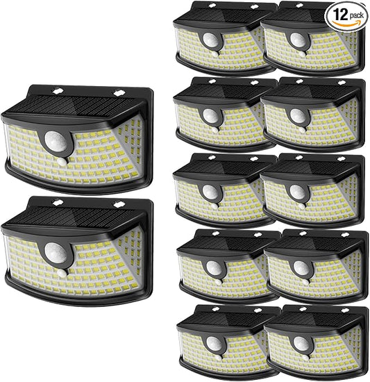 Aootek New Solar Motion Sensor Lights 120 LEDs with Lights Reflector,270° Wide Angle, IP65 Waterproof, Step Lights for Front Door, Yard, Garage, Deck (Black, Daylight White, 12-Pack)