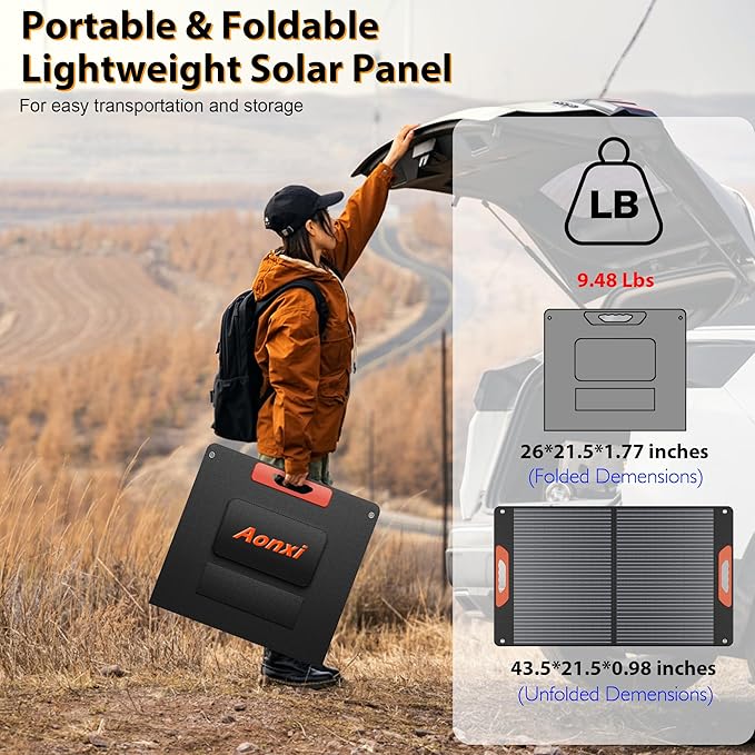 120W Portable Solar Panel for Power Station, Foldable Solar Charger with High 24% Efficiency, ETFE Coating, QC3.0 USB/Type-C & 20V DC Output. Includes Solar Angle Guide & Adapters for Camping, RV