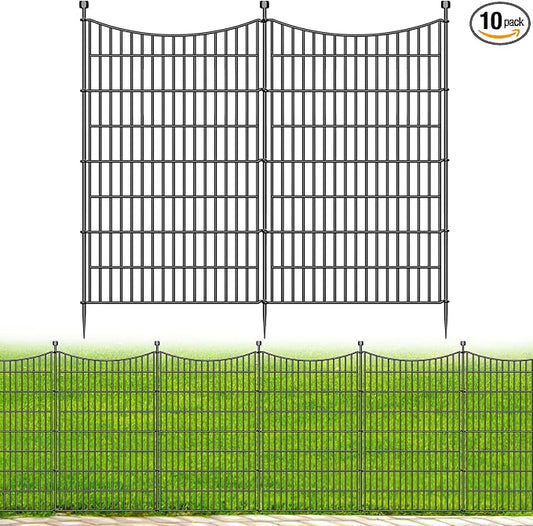 10 Panels No Dig Dog Fence Outdoor for Yard, 48 in(H) X 23.6 ft(L) Decorative Tall Garden Fence Animal Barrier, Rustproof Metal Wire Garden Edging and Borders, Temporary Fencing Stakes