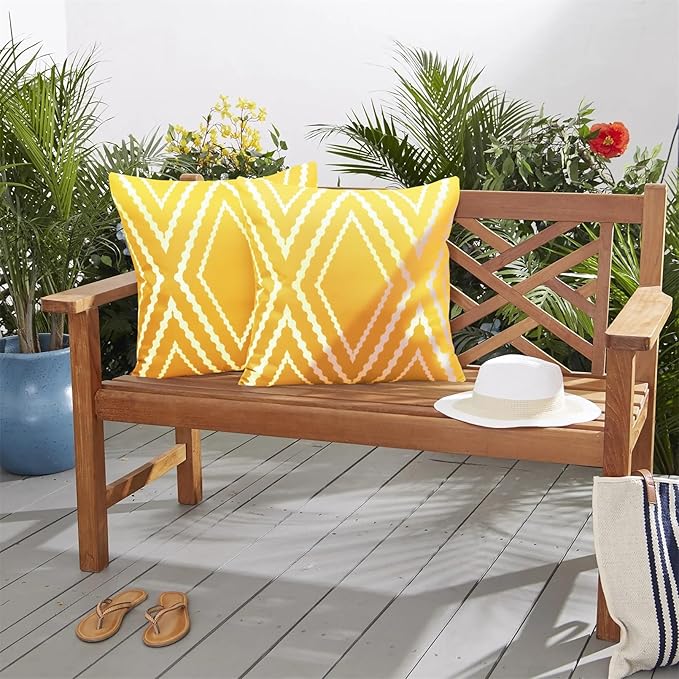 Adabana Outdoor Waterproof Throw Pillow Covers Set of 2 Boho Geometric Pillows Cover for Patio Garden 16 x 16 Inch Yellow