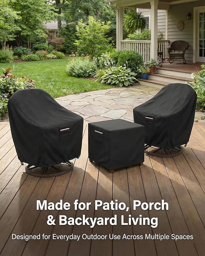 Patio Furniture Covers Set for 3-Piece Bistro Sets, Heavy-Duty 600D Waterproof Outdoor Furniture Covers for 2 Chairs & Coffee Table, UV Resistant, All-Season Protection for Patio, Porch Backyard,Black