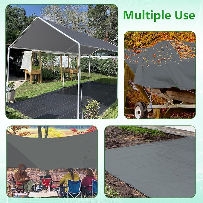 Thanaddo 10 x 20 Ft Carport Replacement Canopy Cover Garage Top Tent Shelter Tarp with Free 44 Ball Bungee Cords,Grey(Only Cover, Frame Not Include)