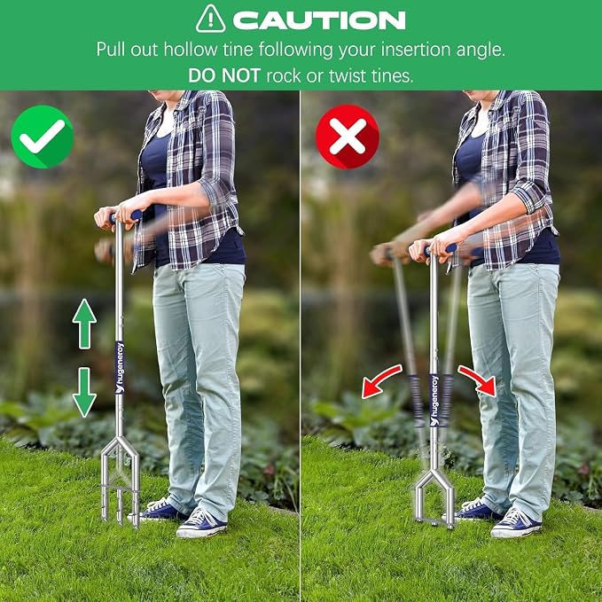 Manual Push Core Aerator Lawn Tool: Semi-Assembled Lawn Aerator with 3 Replaceable Hollow Tine - Yard Aeration Tool for Lawn Grass Plug Air Aerators, Handheld Lawn Care Coring Aerator - Blue