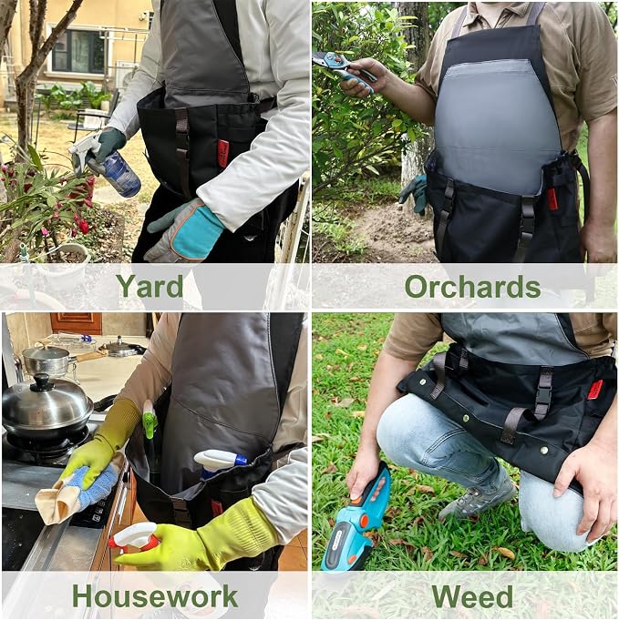 Gardening Apron Waterproof Cross Back Apron, Extra 600D Heavy Duty Apron Harvest and Large Quick Release Pockets
