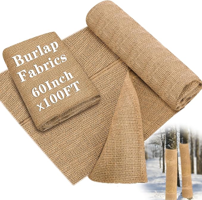 Buryeah 60 Inch x 100 ft Burlap Fabrics Roll Natural Burlap Garden Multipurpose Weed Barrier Garden Landscape Blankets Cloth Weed Barrier Fabric Jute for Outdoor Home Craft Shrubs Party Decor