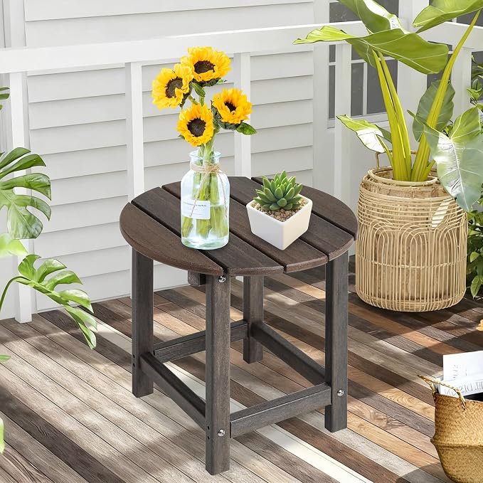LZRS Adirondack Patio Side Table End Table, Outdoor Coffee Tables for Patio, Backyard,Pool, Indoor Companion, Easy Maintenance & Weather Resistant(Brown Mixture)