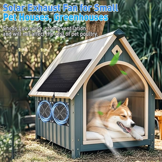 Solar Powered Fan, 15W Solar Chicken Coop Fan,Waterproof Ventilation Exhaust Fan for Outdoor Shed Chicken Coops Greenhouse Doghouses Pet House for Intake or Exhaust Air Cooling
