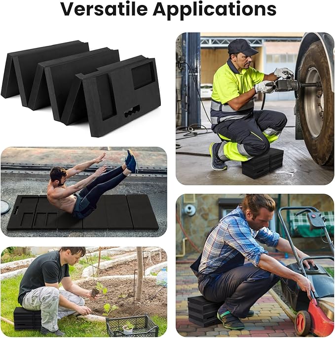 Foldable EVA Mechanic Mat with with Magnetic Tool Compartments, 47.2" x 15.8" x 1.2" Carry Portable Thick Kneeling Pad 5-Fold with a Strap for Garage Workshop Repairing Gardening