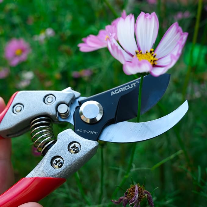AGRICUT Pruning Shears, 7/8-Inch Cut Capacity Hand Clippers, Bypass Pruners, Gardening Scissors with Sharp Steel Blade (Aluminum Handle, High Carbon Steel)