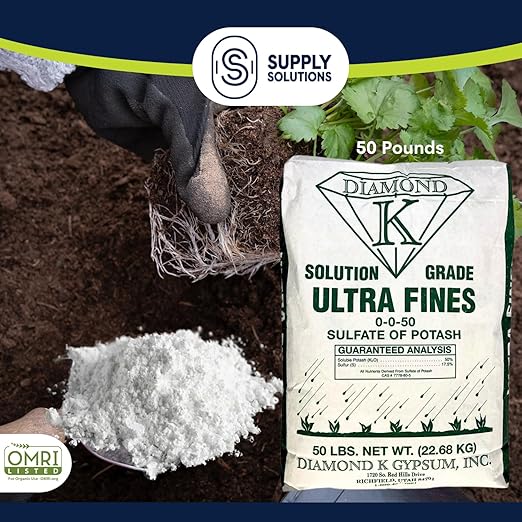 Supply Solutions Sulfate of Potash 0-0-50 Plant Fertilizer- Potassium Fertilizer for Indoor Plants Food, Outdoor, Flowers, Gardens, Fruit, Lawn - Potassium Plant Food with Nutrients (50 Pounds)