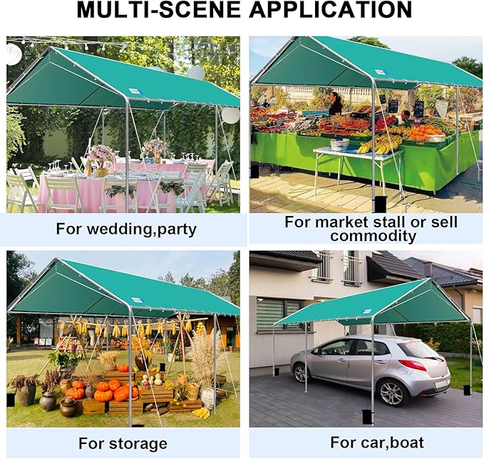 Carport Canopy 10'x20' Heavy Duty Carport, Waterproof & UV Protected Garage Top Tarp Shelter Cover with Reinforced Steel Cables, Outdoor Portable Garage for Car, Boat Tent, Green