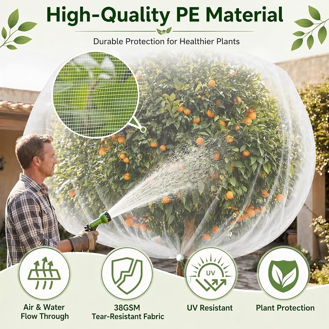 3 Pack 8 x 8 ft Large Fruit Tree Netting Covers with Zipper & Drawstring, Extra Fine Mesh Garden Netting for Blueberry Peach Apple Trees, Protects Fruit from Birds, Squirrels, Deer, Cicadas & Beetles