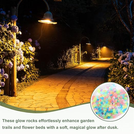 Glow in the Dark Stones, Luminous Pebbles Stones Glowing Rocks Decorative Light Up Pebbles 3000 Pcs & Pink -Fitting for (Fish Tank/Outdoor Garden Decor/Yard/Walkway)