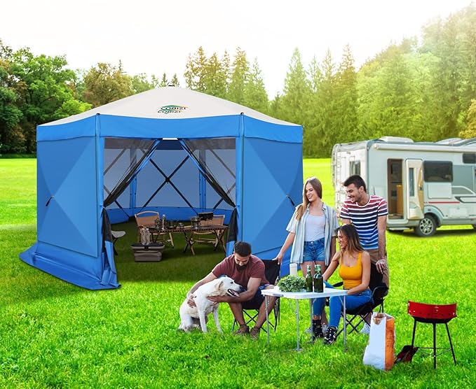 COBIZI 15x15 FT Pop Up Gazebo - Canopy Tent, Large Gazebos On Clearance with Sidewalls, Screened in Gazebo,carpas para Patio,Portable Screen Tents for 12-15 Persons Outdoor Camping, Backyard, Blue