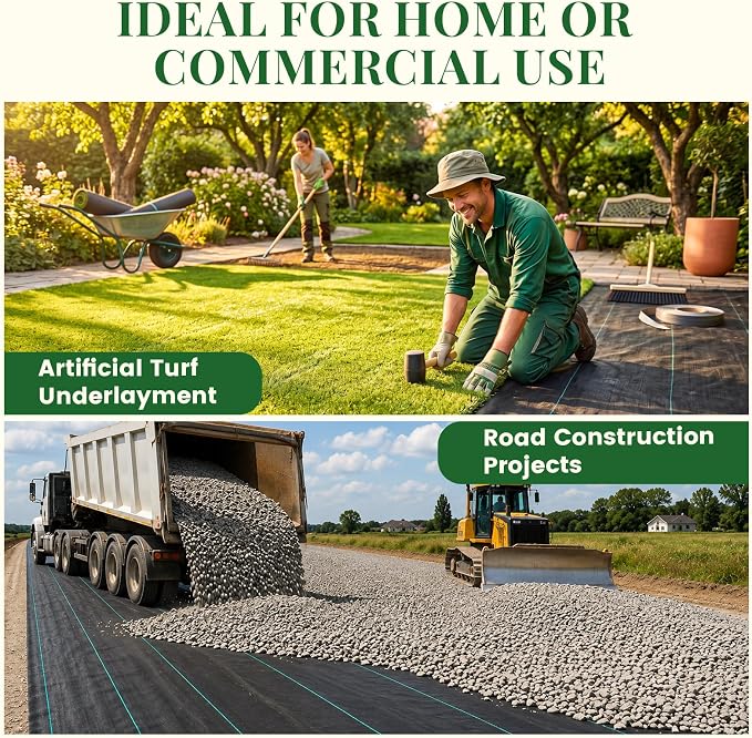 KING BIRD 6FTx300FT Weed Barrier Landscape Fabric w/Stakes & Gasket, 3.2oz Heavy Duty Woven Ground Cover Geotextile Fabric for Flower Garden Bed, Driveway, Pathway, Gravel & Yard Weed Control Mat