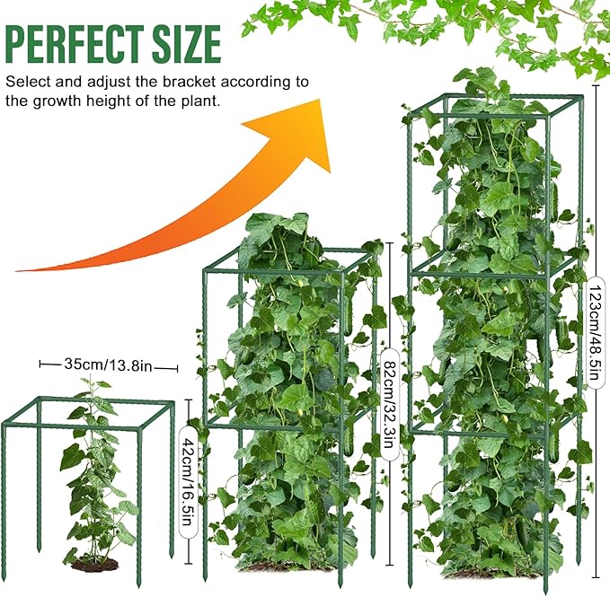 Square Tomato Cages for Garden: 3 Pack Heavy Duty Plant Cage - 48.5in Adjustable Height Tomato Plant Support cage for Flowers, Fruits, Vegetable