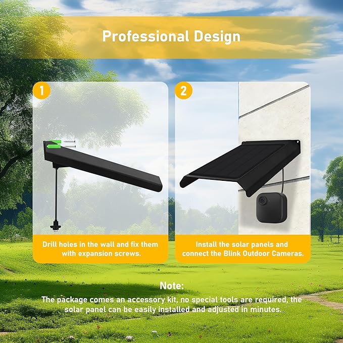 Solar Panel for Blink Camera, Solar Panels for Blink Outdoor 2K+/4(4th Gen)/(3rd Gen) XT3 and XT2/XT, Solar Charger Built-in 2000mAh Rechargeable Battery, Weatherproof Design (Camera Not Included)
