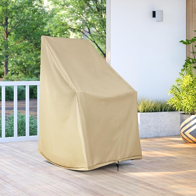 Shine Company Weatherproof Outdoor Rocking Chair Cover Set of 2, 100% Woven Polyester, Elastic Cord with Toggle, Khaki, 2-Pack