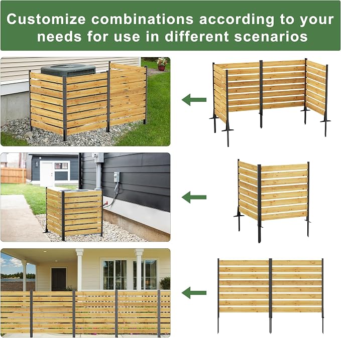 Wood Privacy Screen – 43”H x 38.5”W (2 Panels), Above Ground: 43”H, Overall: 55”H, Pool Equipment, Trash Can, Air Conditioner Fence, Aluminum Alloy Outdoor Walls
